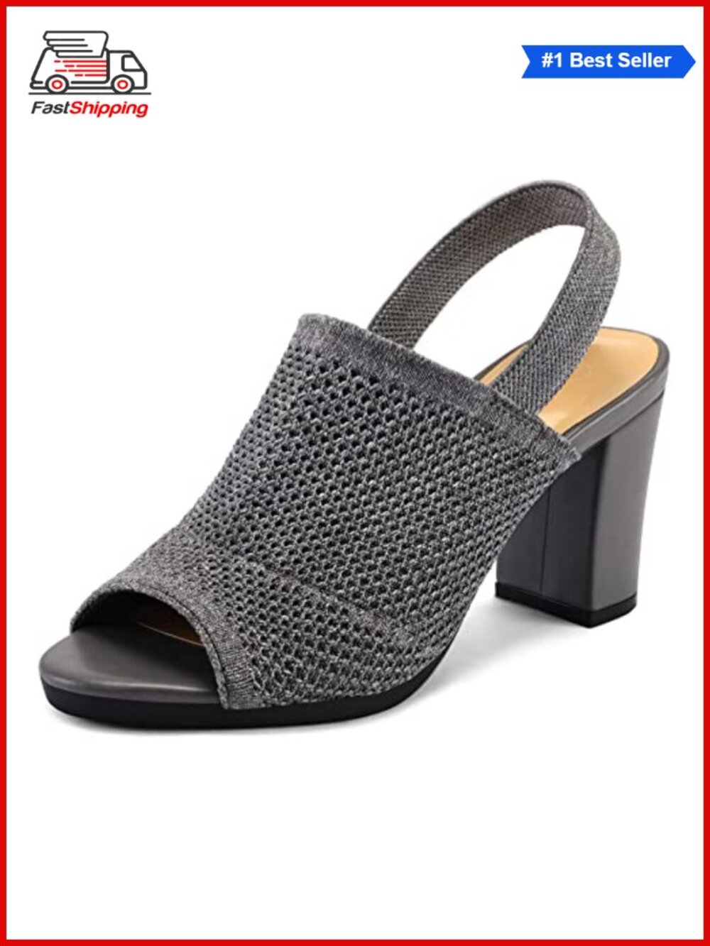 ✨Women's Knit Peep Toe Slingback Chunky Block Heel Sandals